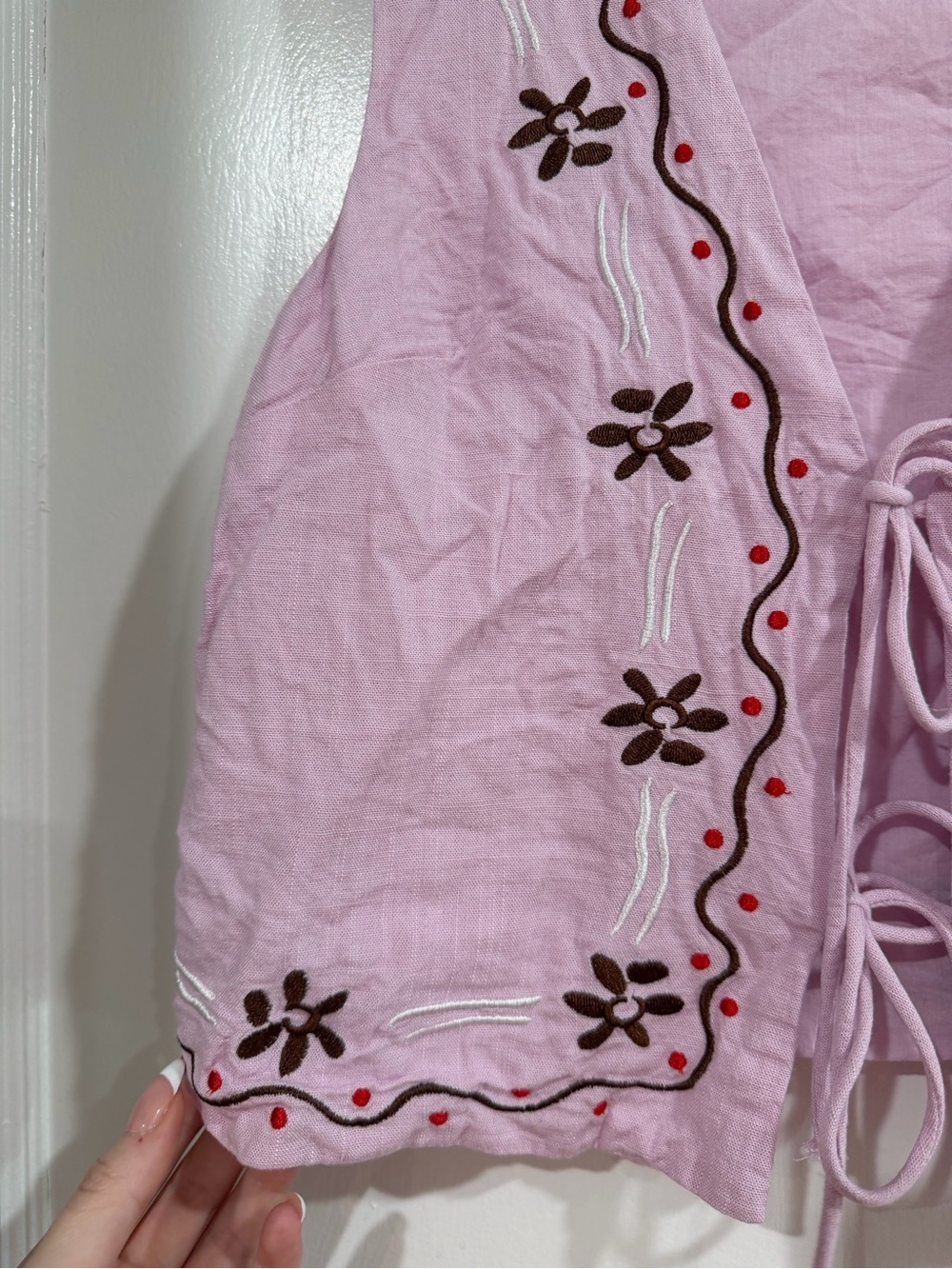 Princess Polly Light Pink Embroidered Tie-Front Tank - Picture 4 of 9